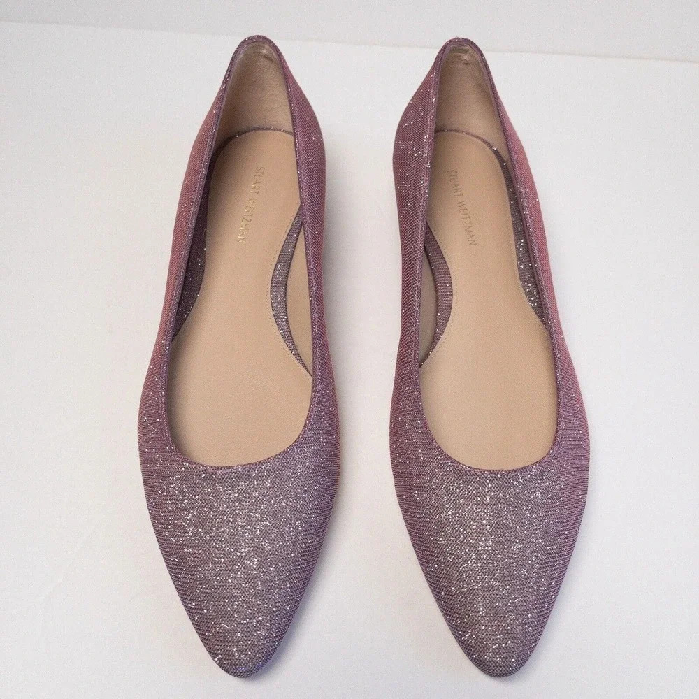Stuart Weitzman Shimmer Ballet Flats Pink Purple Iridescent Pointed Toe Size 7